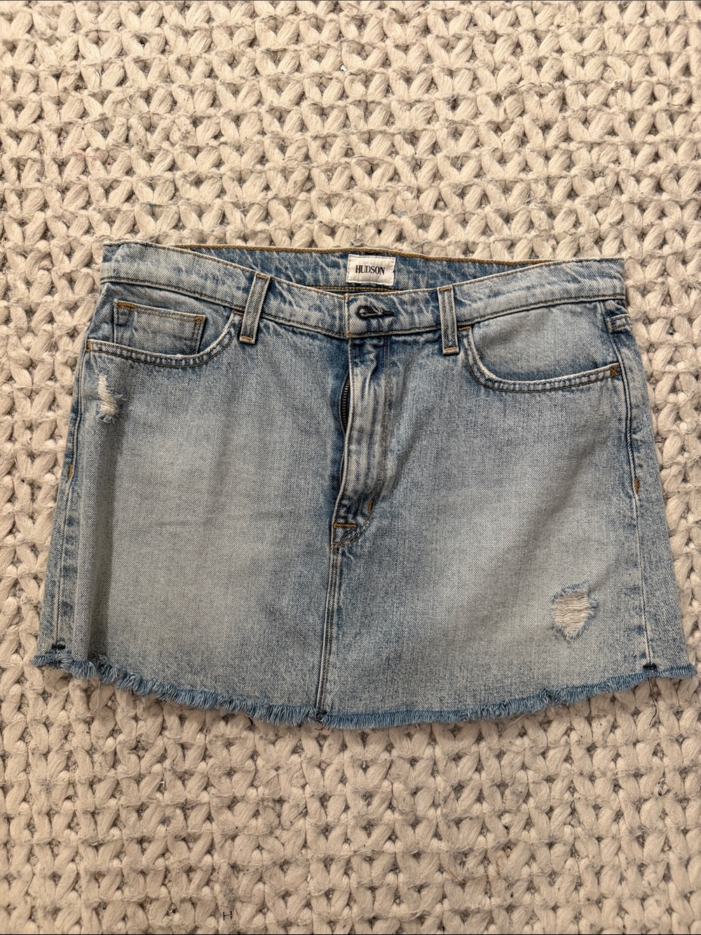 Hudson Jeans faded light blue distressed denim mini skirt